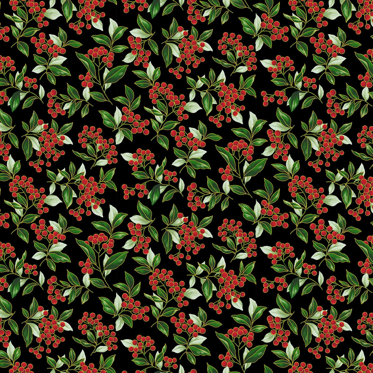 Blooming Holidays - Black Metallic Gold Berries - Hoffman Fabrics - Polonia Designs