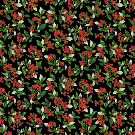 Blooming Holidays - Black Metallic Gold Berries - Hoffman Fabrics - Polonia Designs