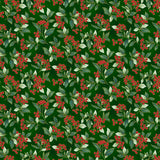 Blooming Holidays - Hunter Metallic Gold Berries - Hoffman Fabrics - Polonia Designs