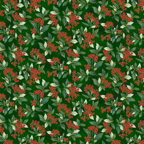 Blooming Holidays - Hunter Metallic Gold Berries - Hoffman Fabrics - Polonia Designs