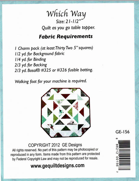 Which Way Quilt-As-You-Go Table Topper pattern - Geo Designs - Polonia Designs