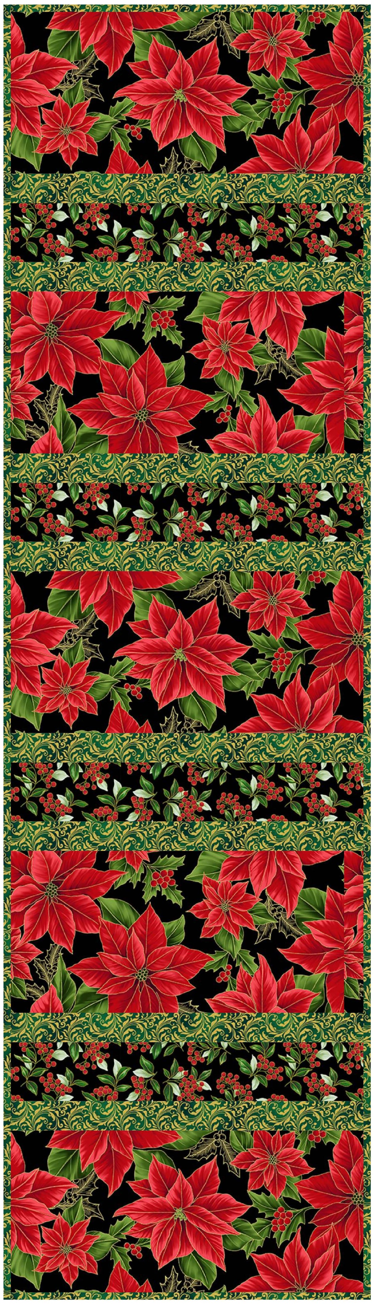Blooming Holidays-Black 12"x43" Quilt-As-You-Go Table Runner Kit - Curated by Polonia Designs - Polonia Designs