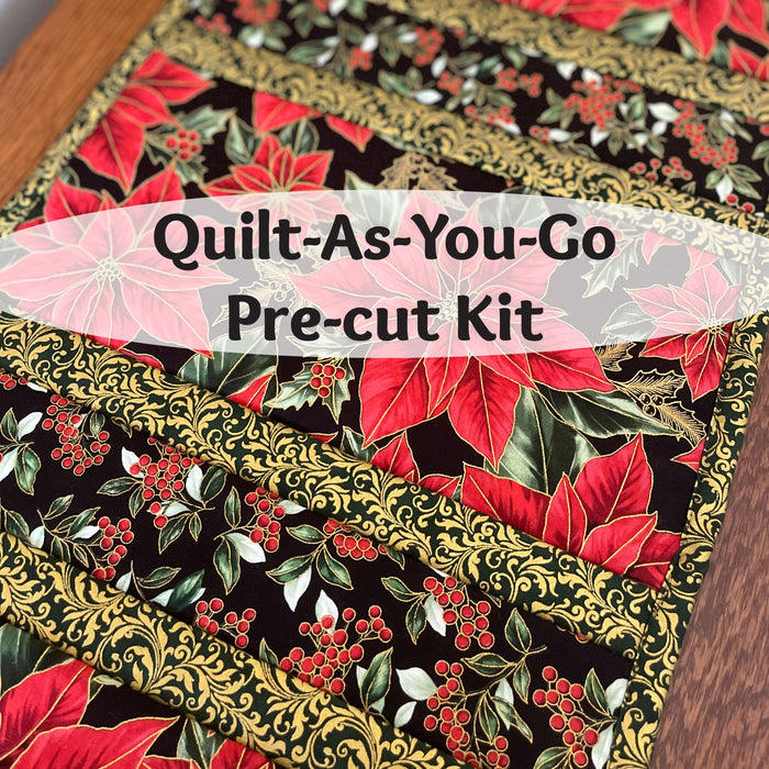 Blooming Holidays-Black 12"x43" Quilt-As-You-Go Table Runner Kit