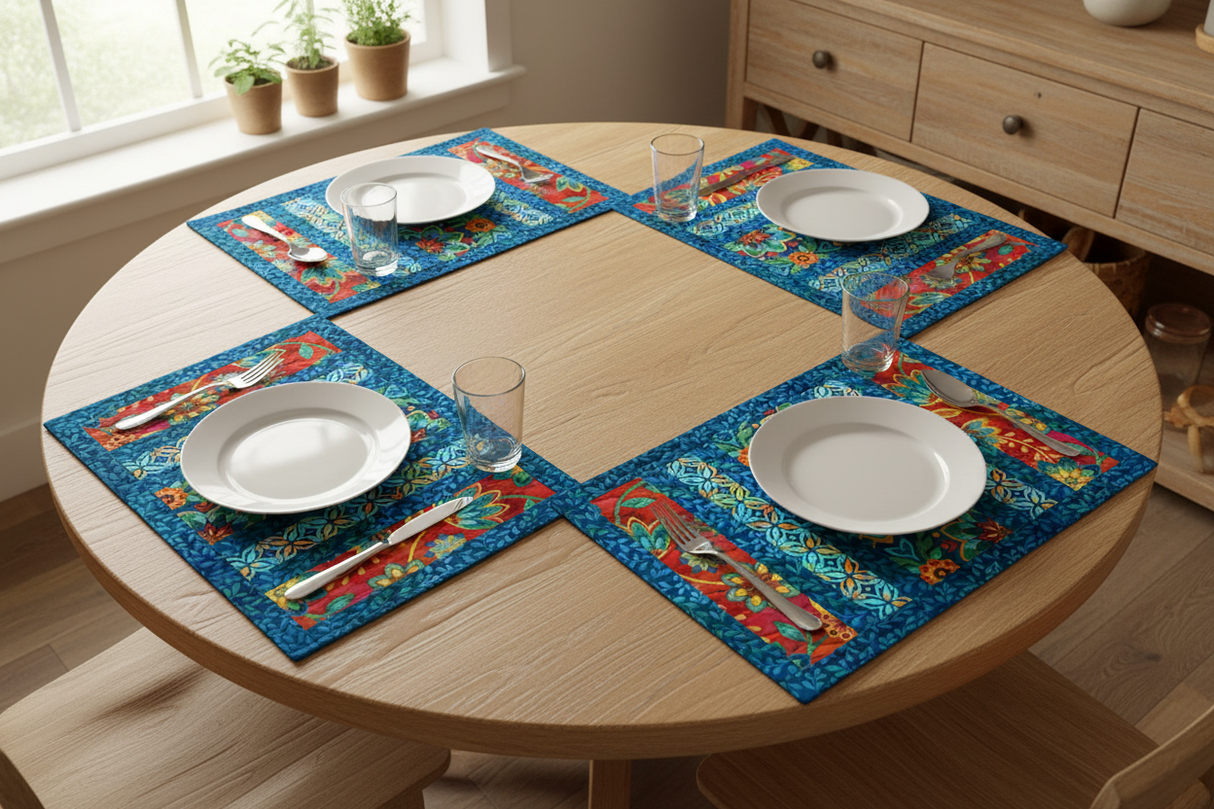 Boho Blooms 12"x18" Flip-Out Quilted Placemats Kit | Set of 4