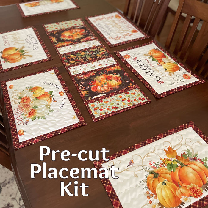 Quilted Self-Binding Placemats Kit | Gather with a Grateful Heart Collection - Set of 6