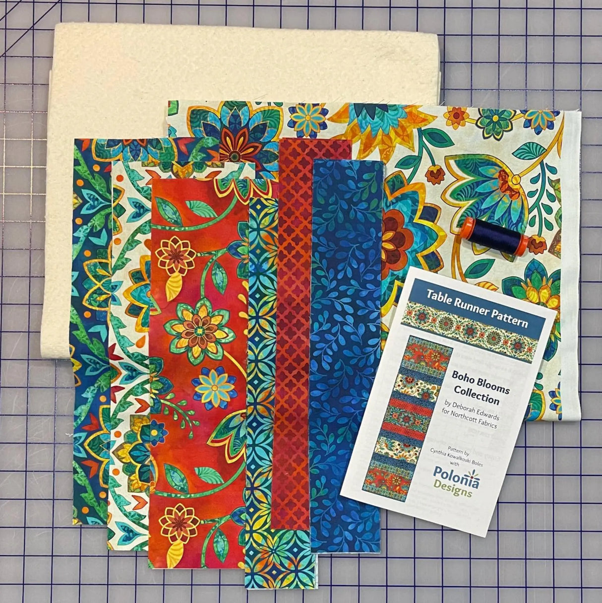 Boho Blooms 12"x42" Quilt-As-You-Go Table Runner Kit - Curated by Polonia Designs - Polonia Designs