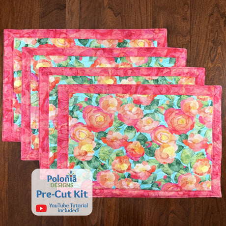 Veranda 12"x18" Self-Binding Quilted Placemats Kit-Pink | Set of 4 - Curated by Polonia Designs - Polonia Designs