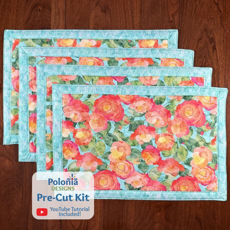 Veranda 12"x18" Self-Binding Quilted Placemats Kit-Teal | Set of 4 - Curated by Polonia Designs - Polonia Designs